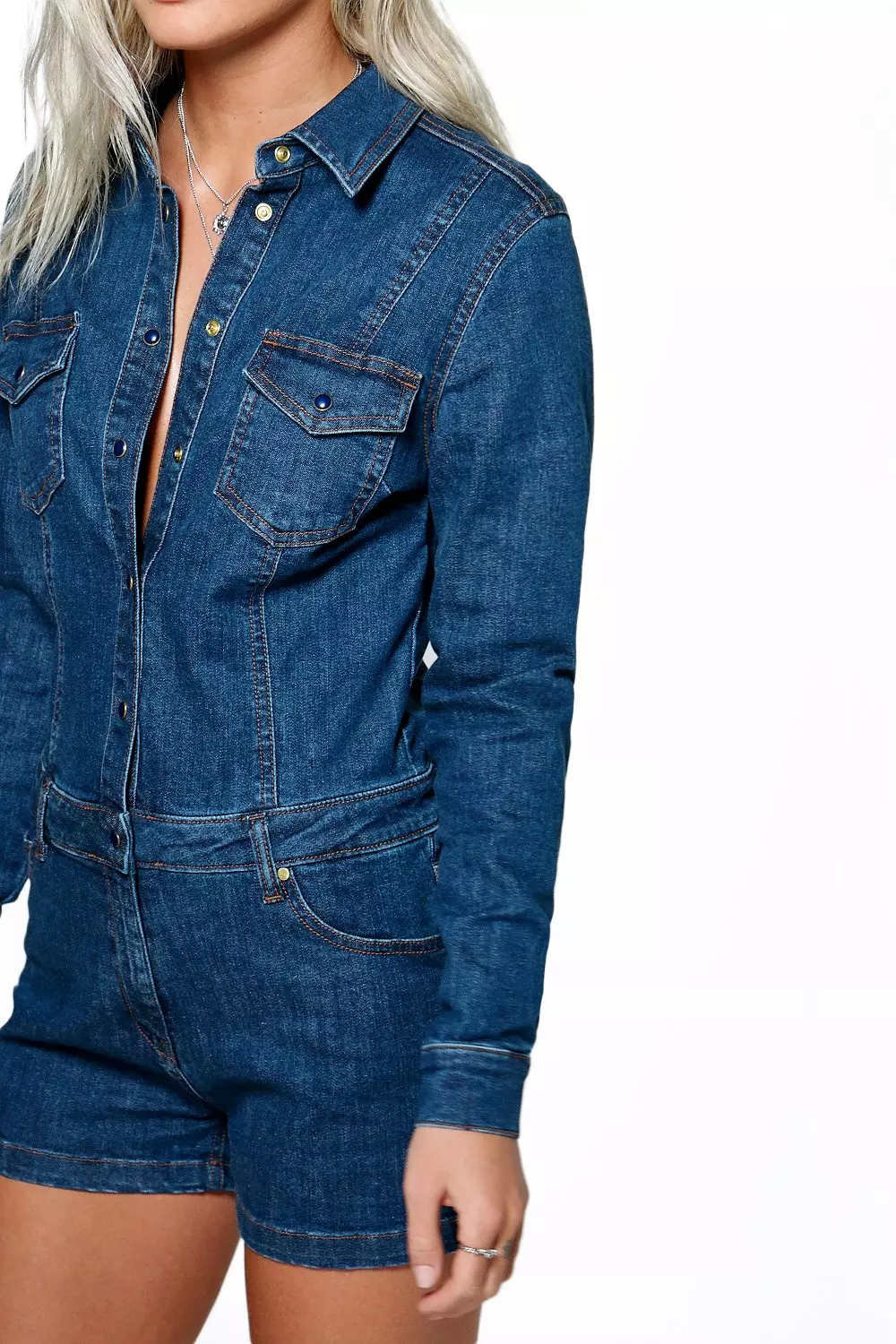 Long sleeve denim store playsuit